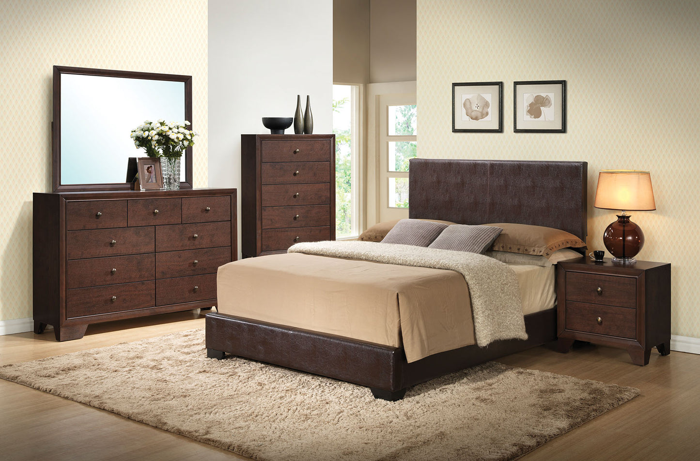 Brown Pu Eastern King Panel Bed By Homeroots | Beds | Modishstore - 6