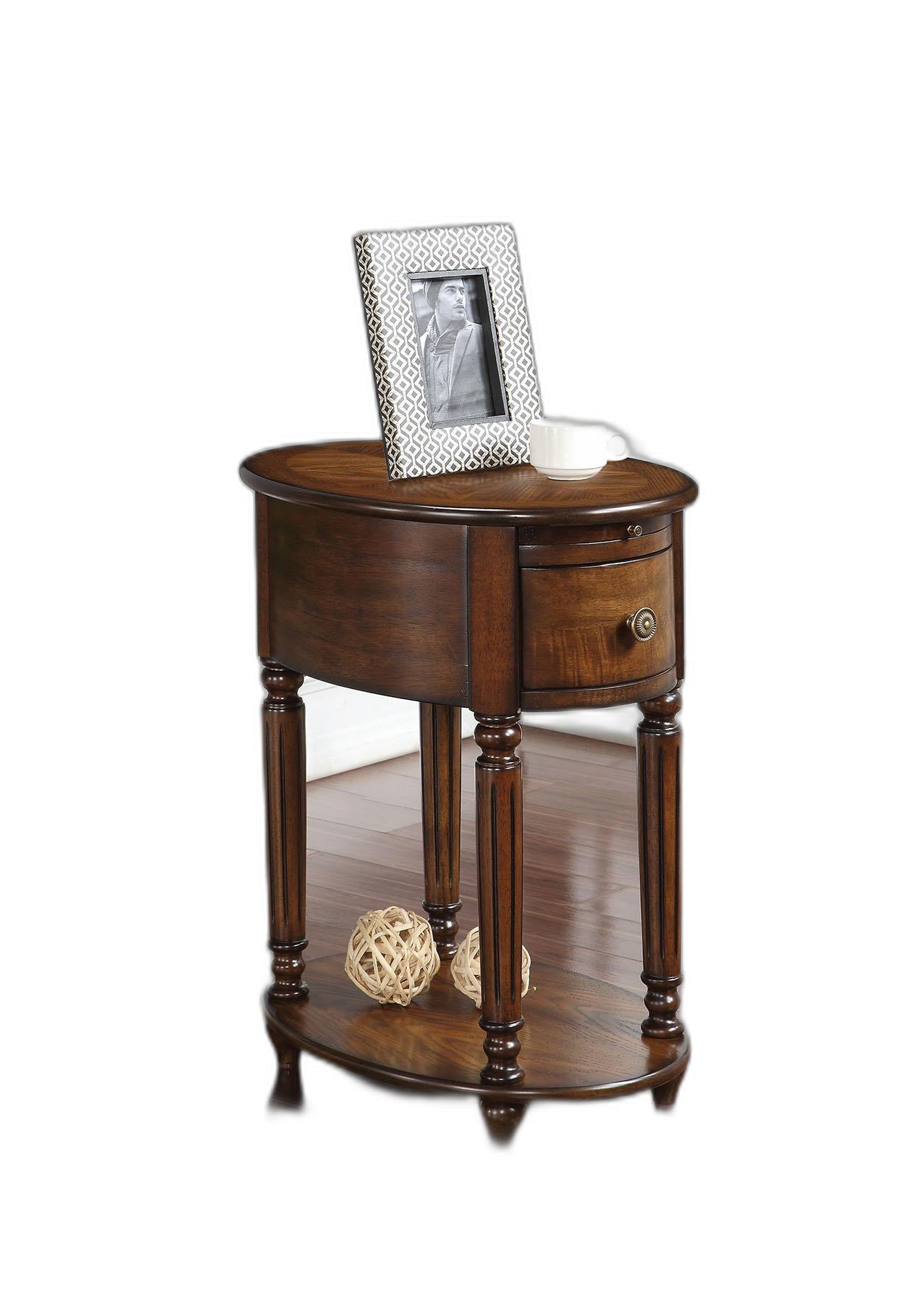 Dark Oak Finish Oval Side or End Table By Homeroots | End Tables | Modishstore - 2