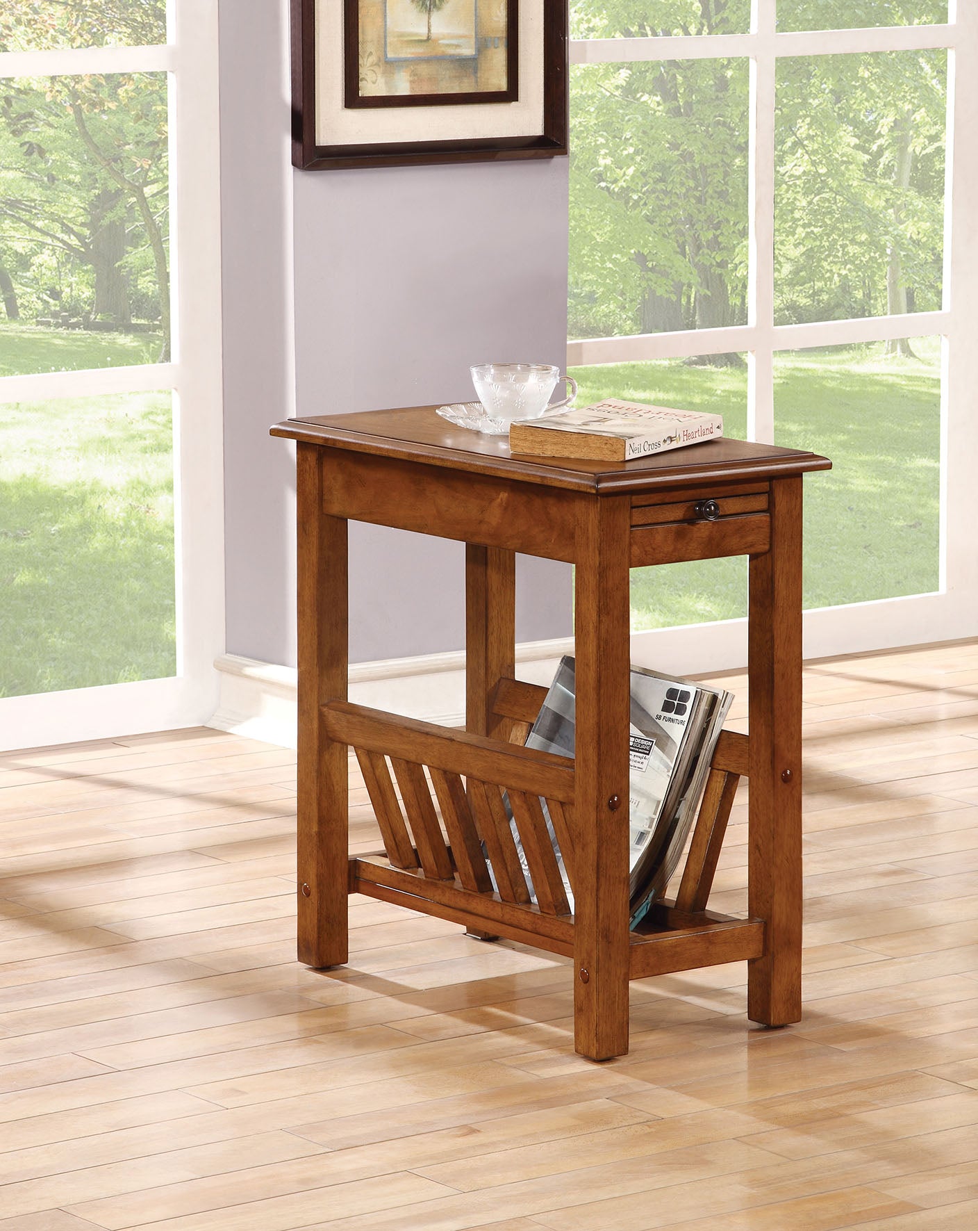 Warm Honey Brown Wooden Magazine Rack Side Table By Homeroots
