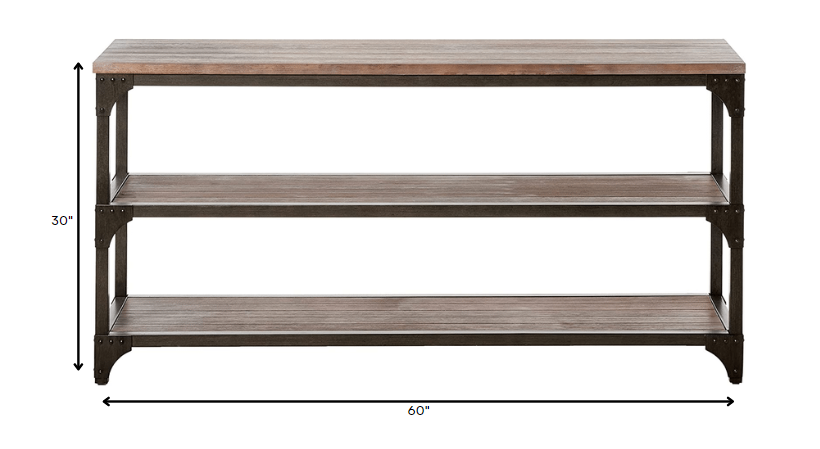 60' Rustic Weathered Oak Console Storage Table By Homeroots | Console Tables | Modishstore - 7