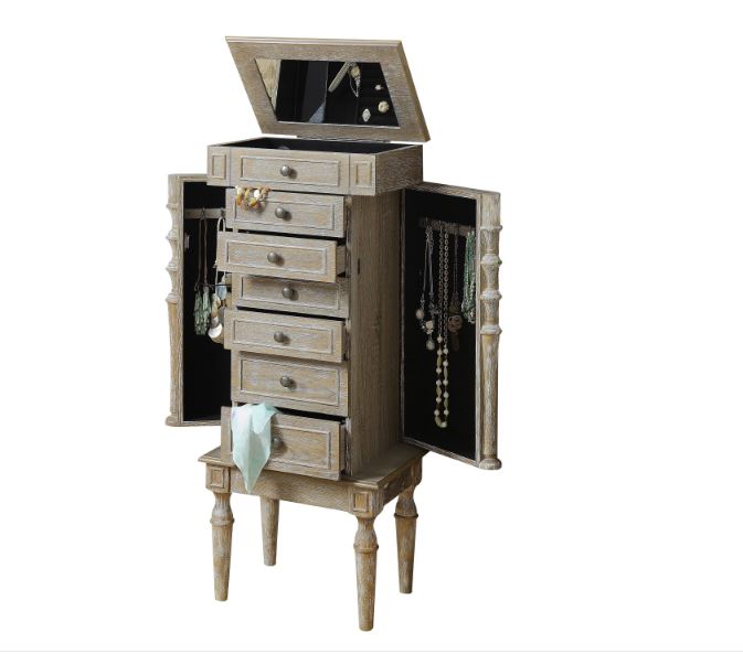 Weathered Oak Mirror Jewelry Armoire By Homeroots | Cabinets | Modishstore - 3