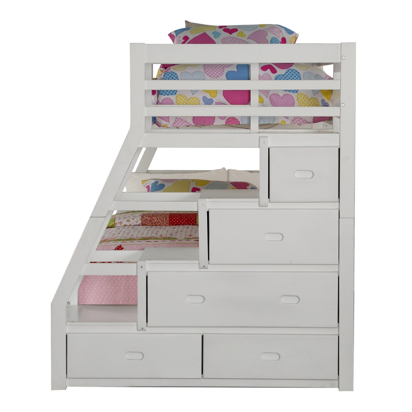 Twin Over Full White Storage Ladder And Trundle Bunk Bed By Homeroots | Beds | Modishstore - 4