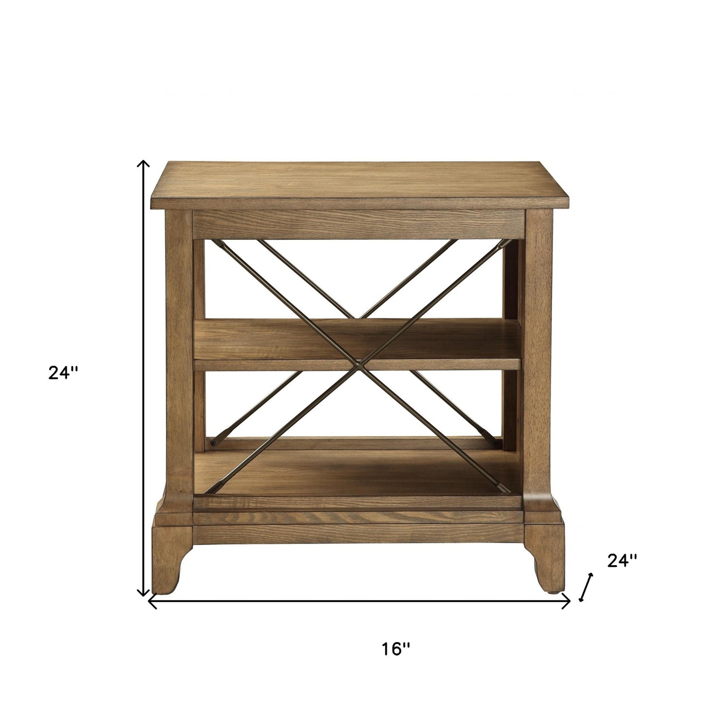 Rustic Light Oak End Table with X-Bar Detail By Homeroots | End Tables | Modishstore - 5