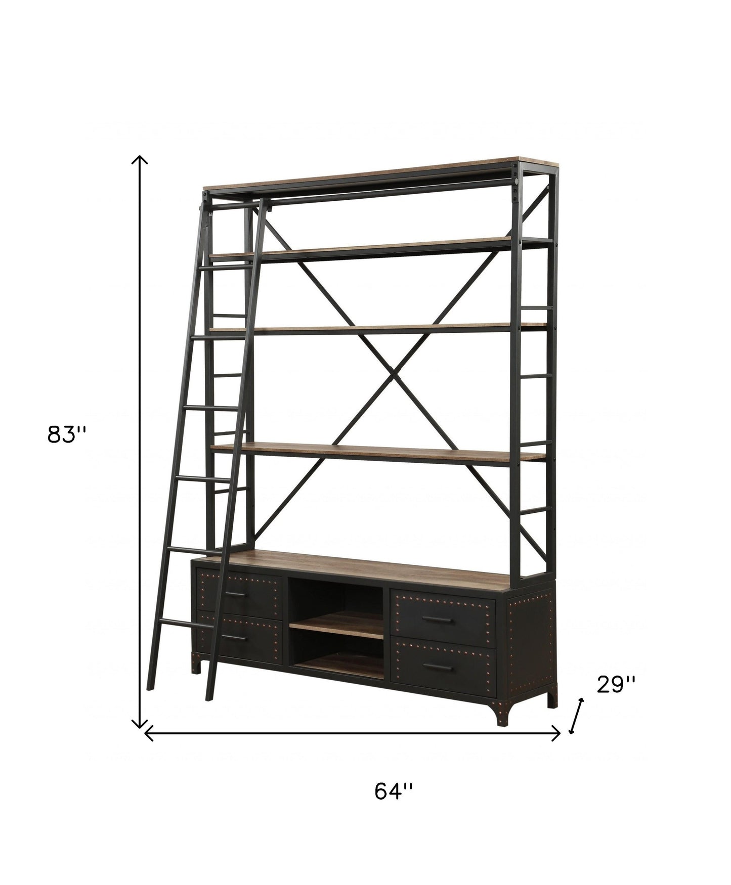 Sandy Gray Metal Tube Bookcase With Ladder By Homeroots | Bookcases | Modishstore - 5