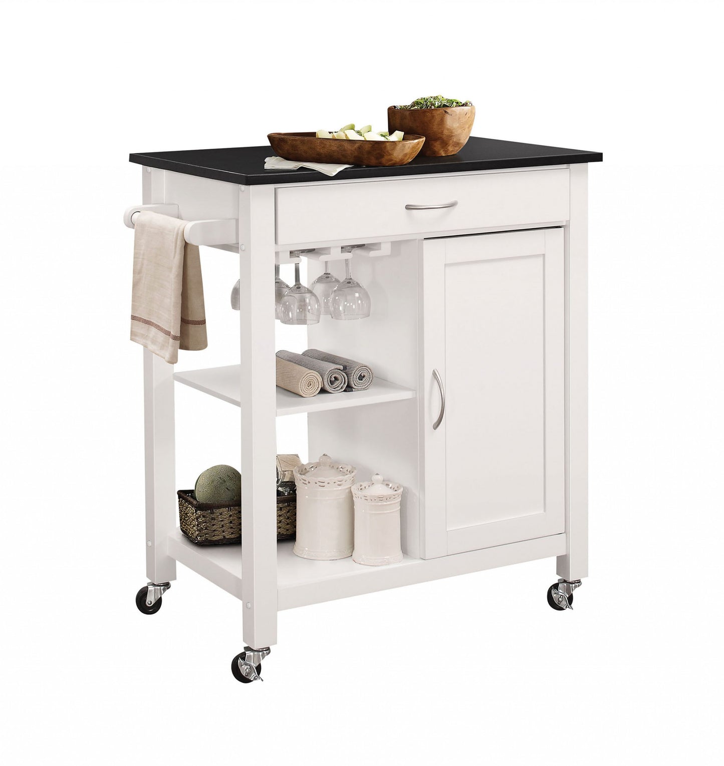 Black And White Rubber Wood Kitchen Cart By Homeroots | Bar Carts | Modishstore