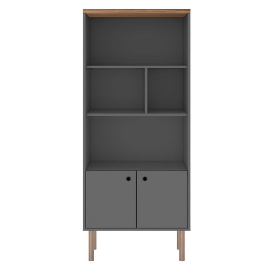 Manhattan Comfort Windsor Modern Display Bookcase Cabinet with 5 Shelves in Grey and Nature | Bookcases | Modishstore
