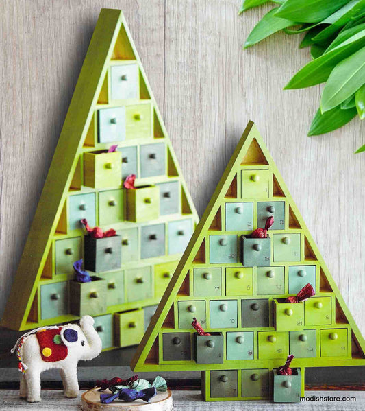 Green Advent Trees Wooden Storage | Holiday | Modishstore-