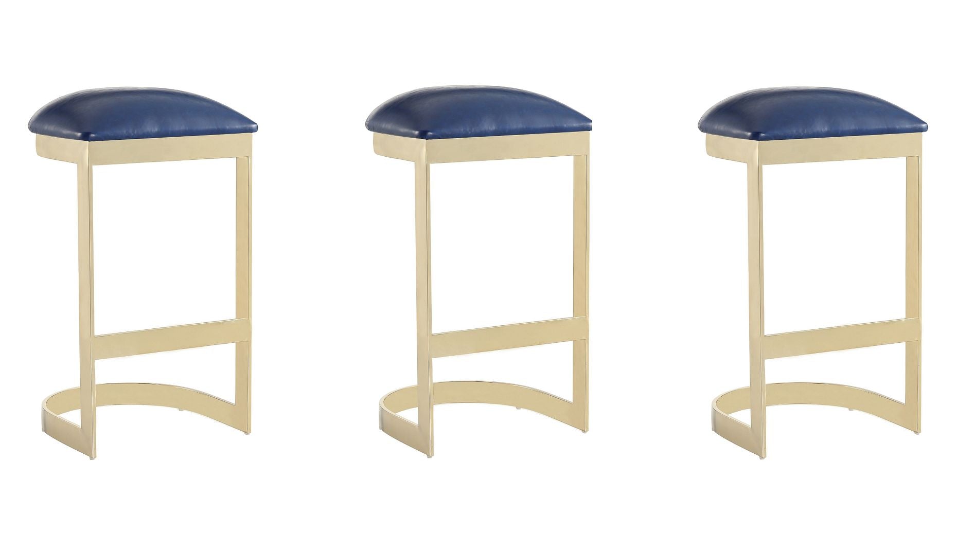 Manhattan Comfort Aura 28.54 in. White and Polished Brass Stainless Steel Bar Stool (Set of 3) | Bar Stools | Modishstore-4