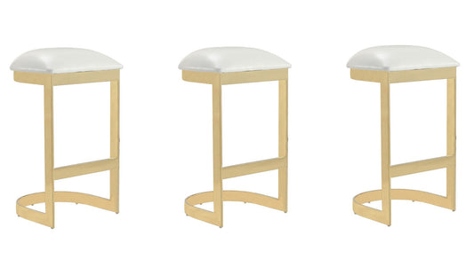 Manhattan Comfort Aura 28.54 in. White and Polished Brass Stainless Steel Bar Stool (Set of 3) | Bar Stools | Modishstore