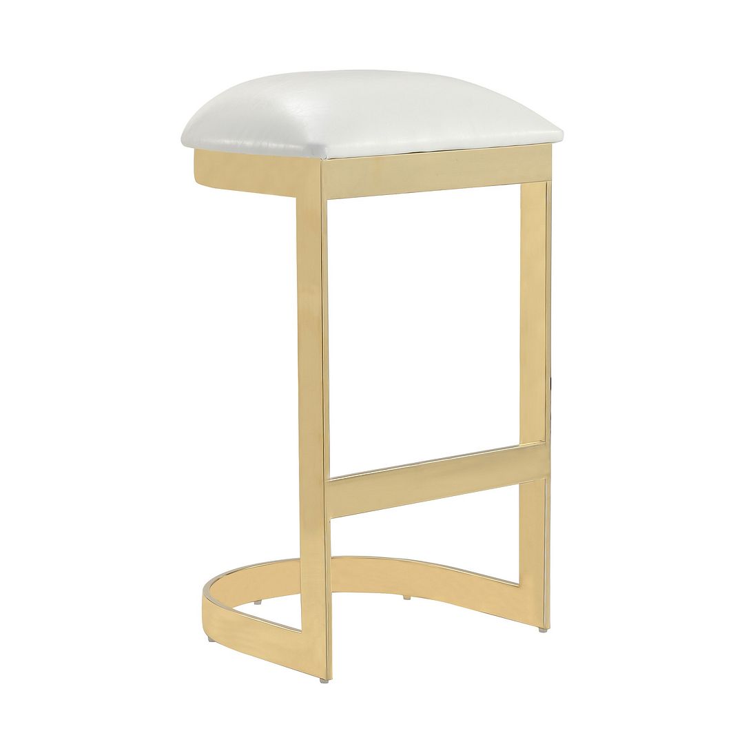 Manhattan Comfort Aura 28.54 in. White and Polished Brass Stainless Steel Bar Stool (Set of 3) | Bar Stools | Modishstore-2