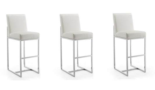 Manhattan Comfort Element 42.13 in. Pearl White and Polished Chrome Stainless Steel Bar Stool (Set of 3) | Bar Stools | Modishstore
