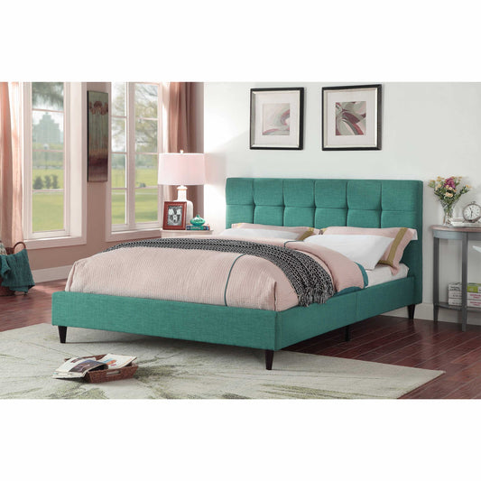 Queen Blue Modern Upholstered Square Stitched Platform Bed By Homeroots | Beds | Modishstore - 2