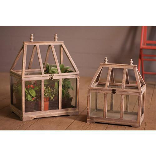 Kalalou Wood And Glass Terrariums - Set Of 2-3
