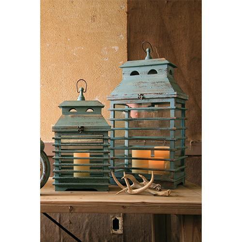 Kalalou Vintage Blue Shutter Lanterns - Set Of 2 | Modishstore | Lanterns