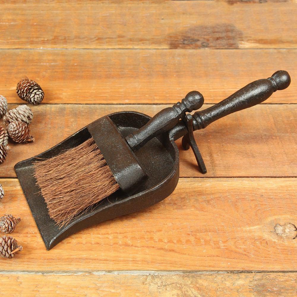 HomArt Fireplace Dust Pan with Broom - Cast Iron - Antique Black - Set of 2-4