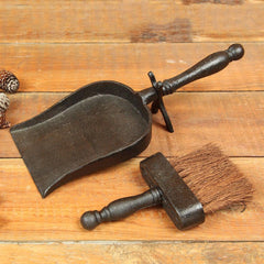 Fireplace Dust Pan with Broom - Cast Iron - Antique Black - Set Of 2 By HomArt