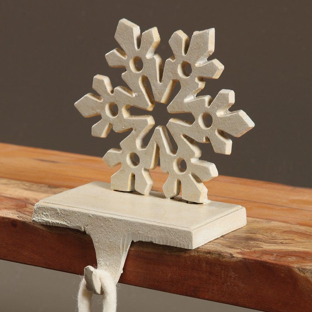 HomArt Snowflake Stocking Holder - Cast Iron - Antique White - Set of 4-3