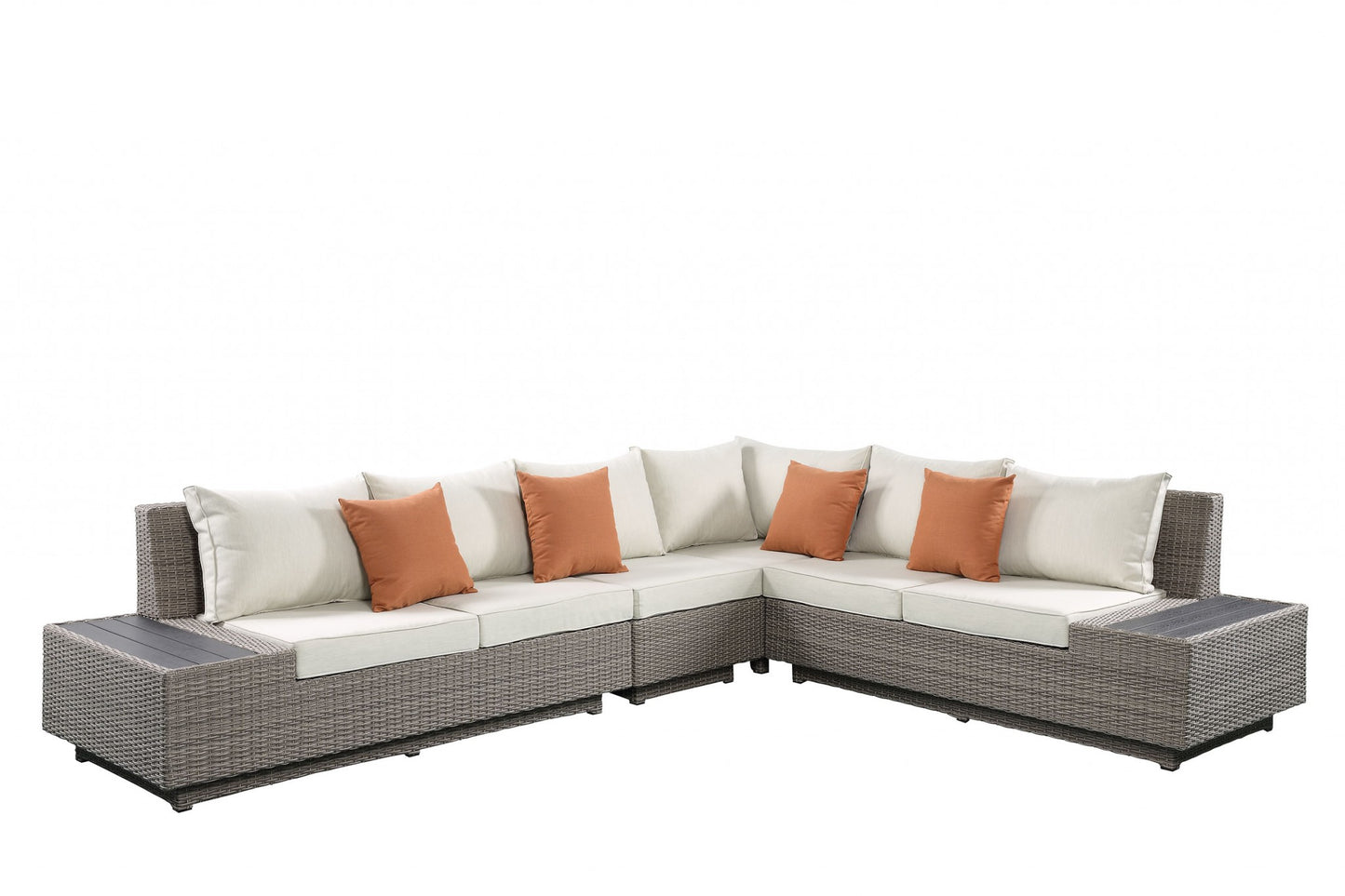 Beige Fabric And Gray Wicker Patio Sectional Sofa Set By Homeroots | Sofa Set | Modishstore - 3
