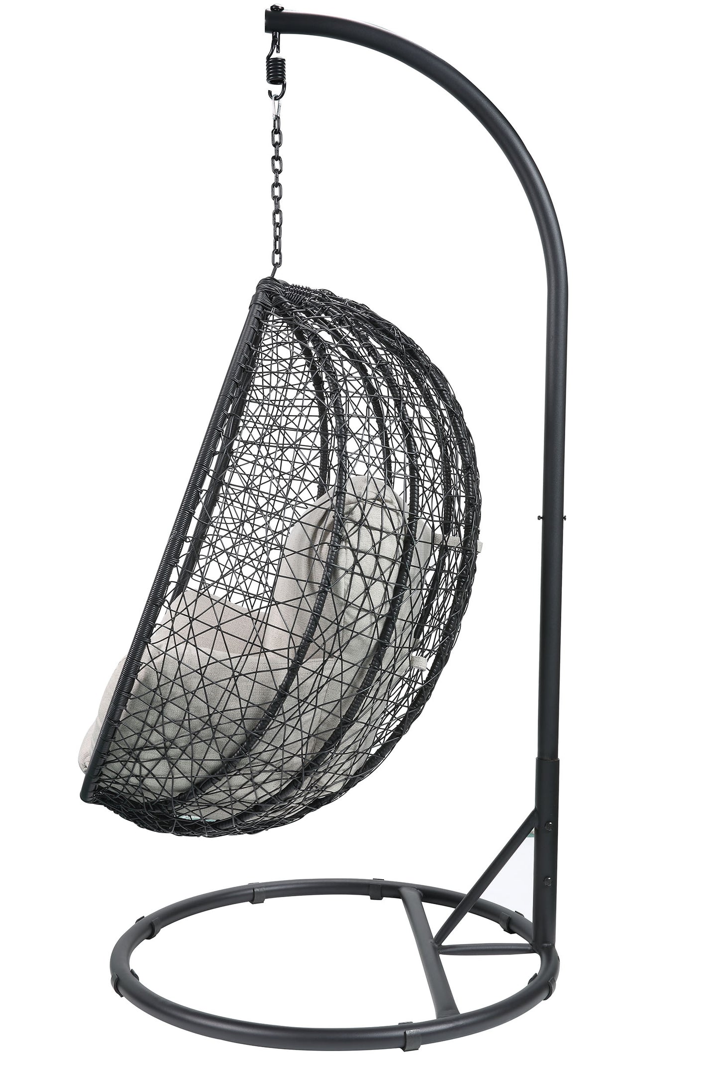 Beige and Black Hanging Pod Wicker Patio Swing Chair By Homeroots | Outdoor Porch Swings | Modishstore - 2