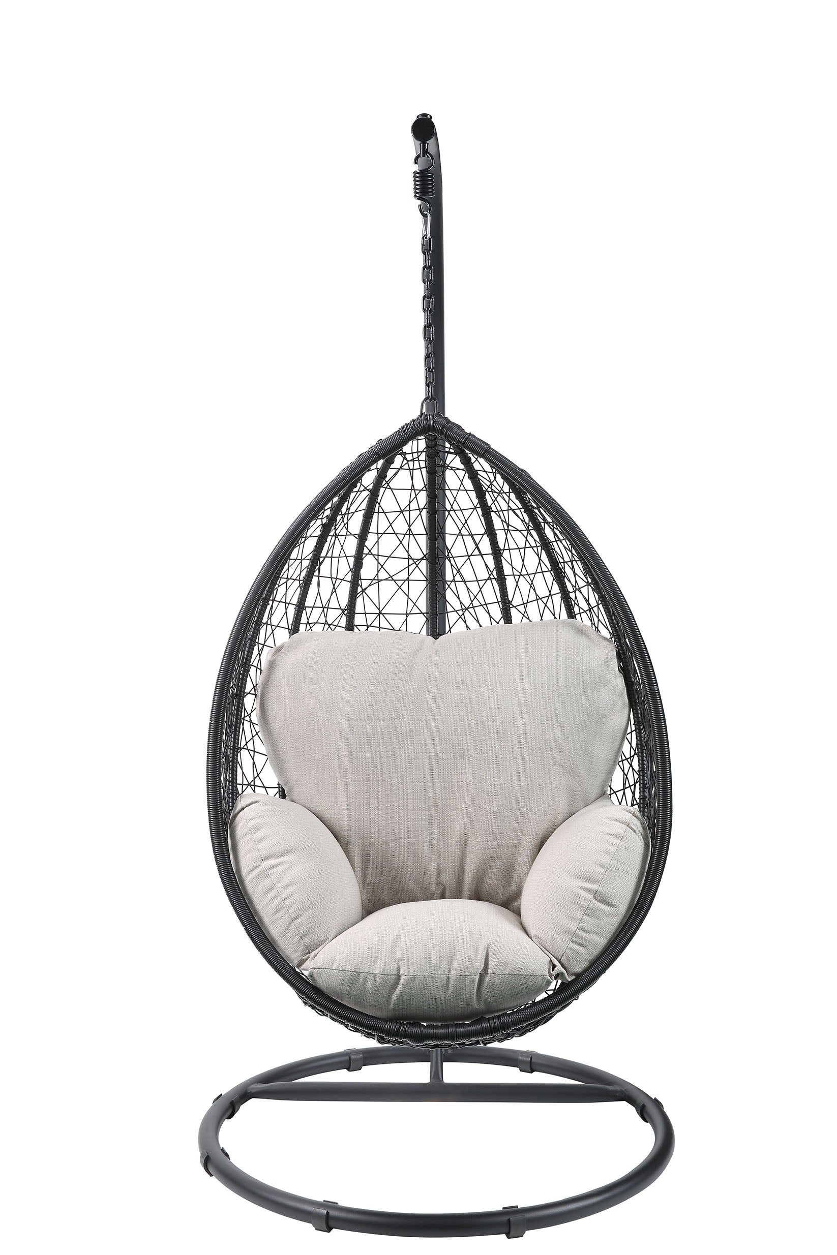 Beige and Black Hanging Pod Wicker Patio Swing Chair By Homeroots | Outdoor Porch Swings | Modishstore - 3