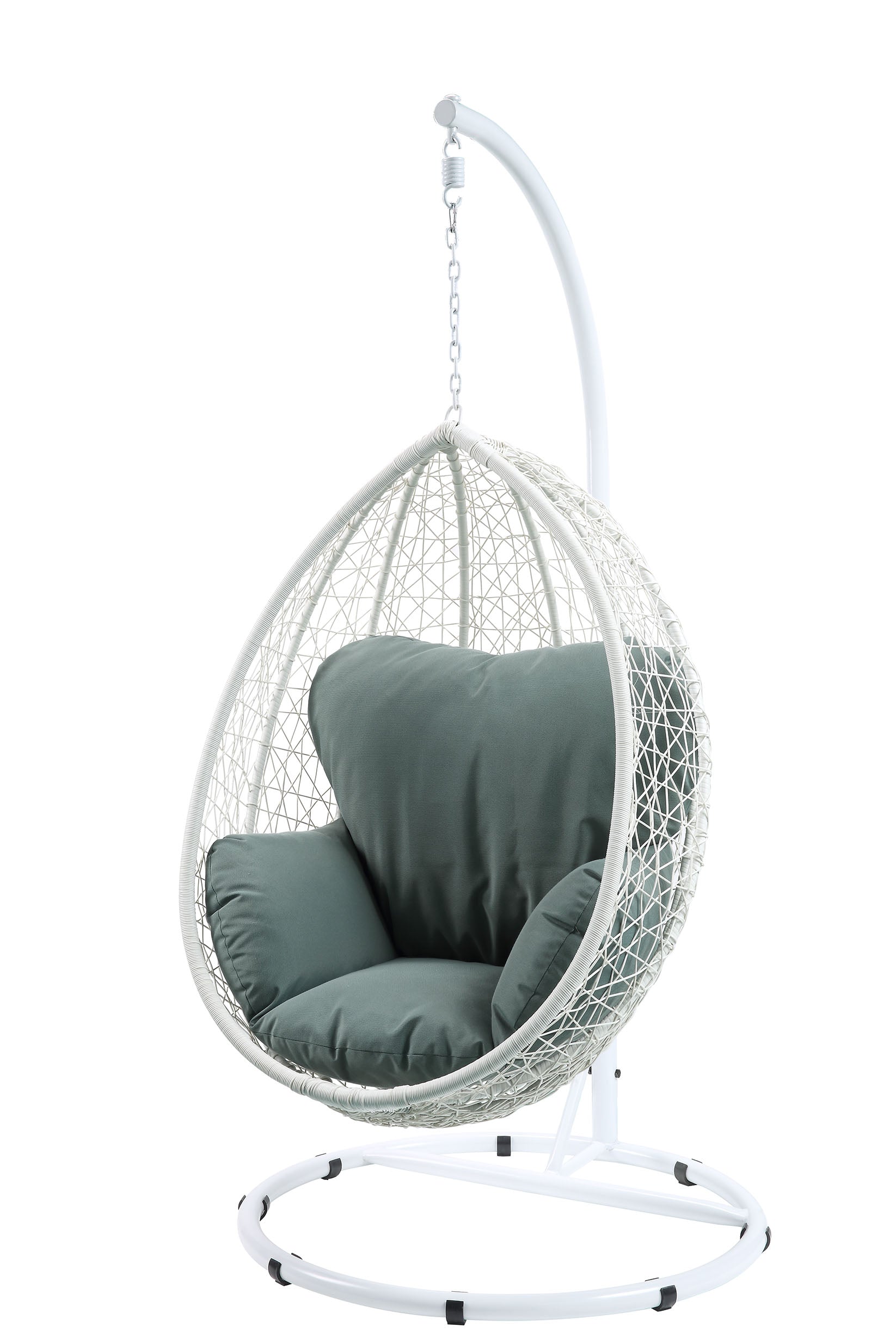 Green and White Hanging Pod Wicker Patio Swing Chair By Homeroots | Outdoor Porch Swings | Modishstore