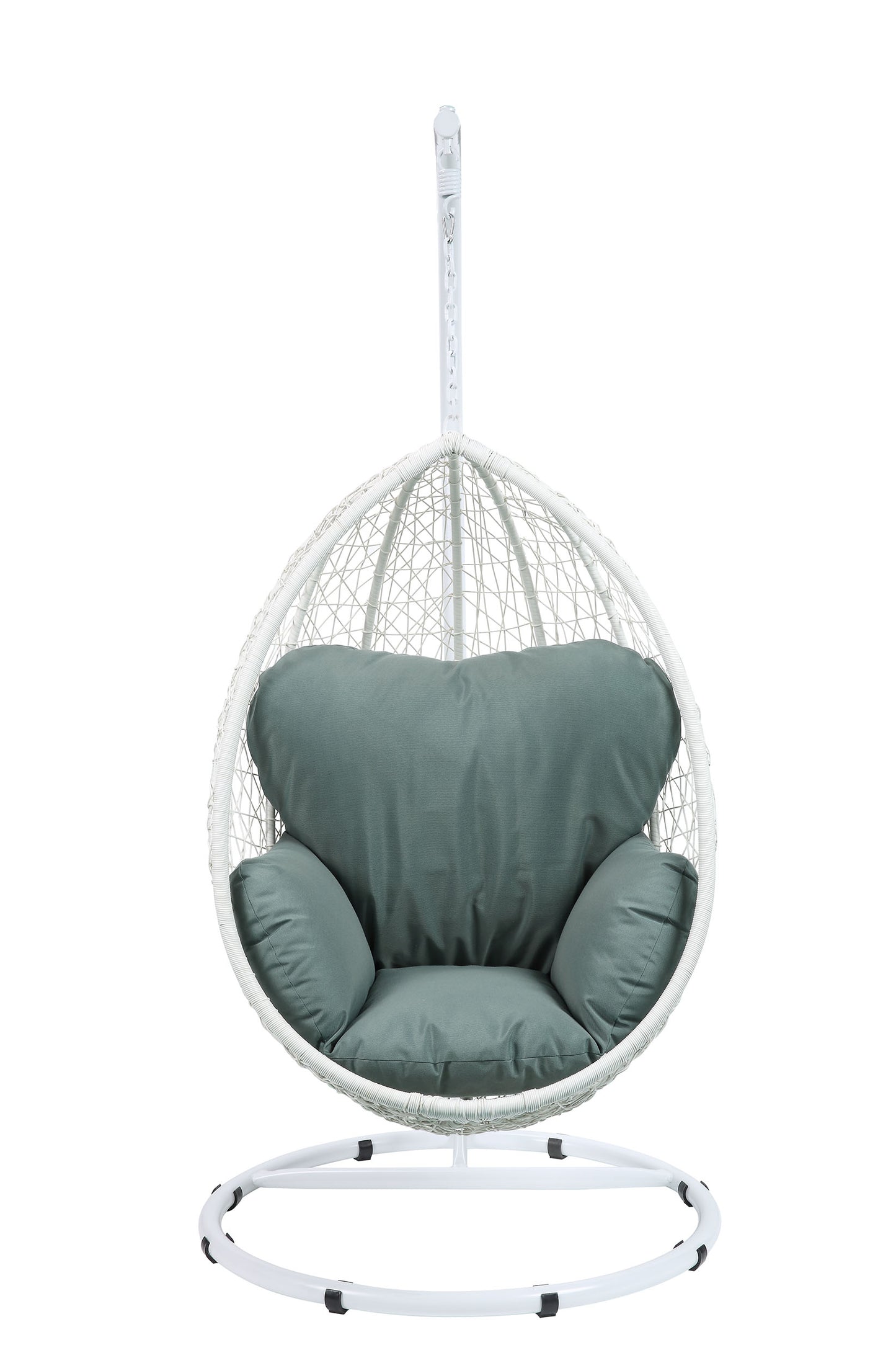 Green and White Hanging Pod Wicker Patio Swing Chair By Homeroots | Outdoor Porch Swings | Modishstore - 3
