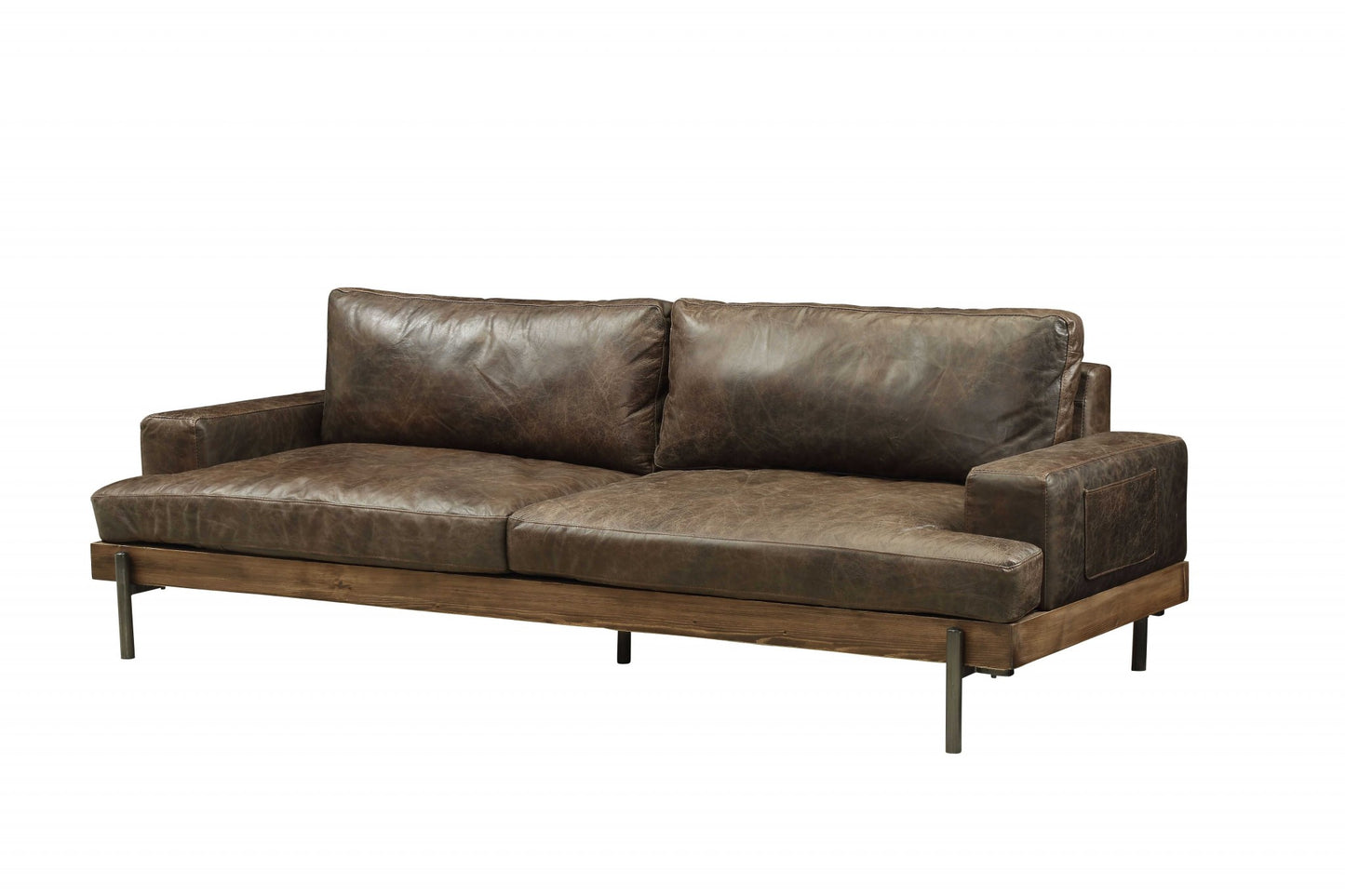 Distressed Chocolate Top Grain Leather Sofa By Homeroots - 318816 | Sofas | Modishstore - 2