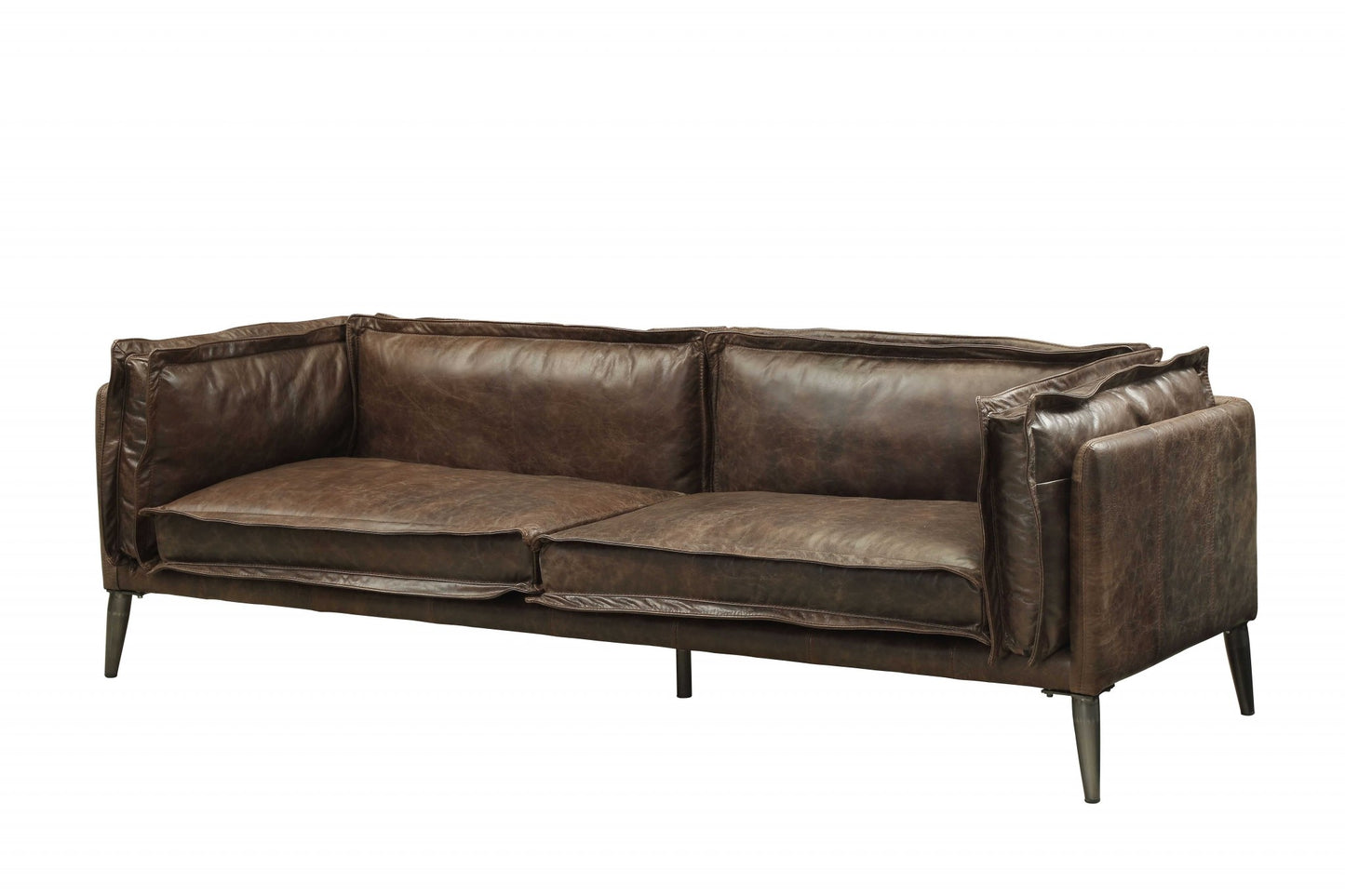 Distressed Chocolate Top Grain Leather Sofa By Homeroots - 318818 | Sofas | Modishstore - 2