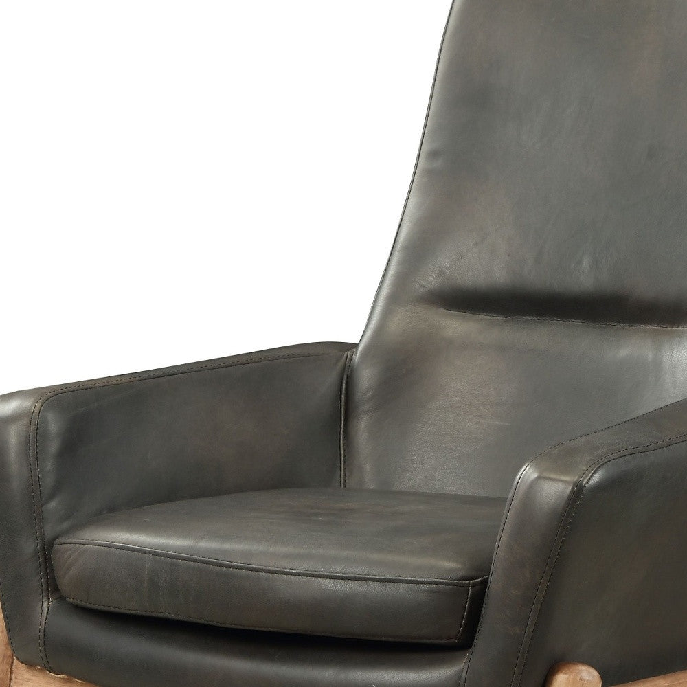 Black Top Grain Leather Accent Chair By Homeroots | Accent Chairs | Modishstore - 3