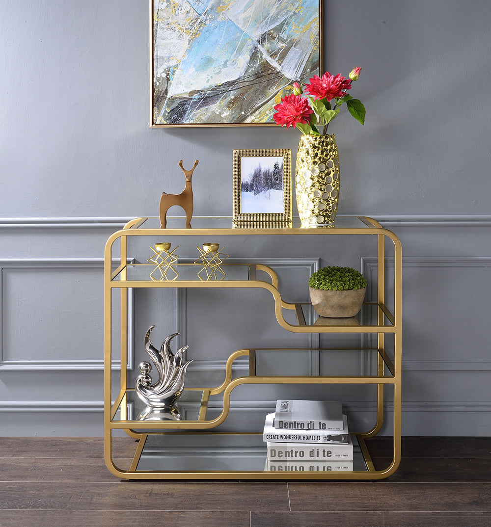 Modern Yet Retro Gold And Glass Bar Table By Homeroots | Console Tables | Modishstore - 5