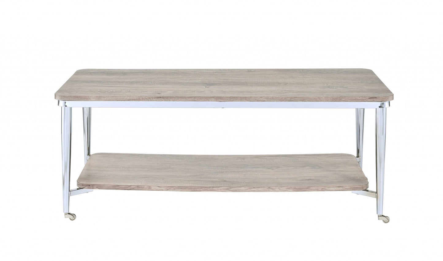 Gray Oak And Chrome Metal Tube Coffee Table By Homeroots | Coffee Tables | Modishstore - 2