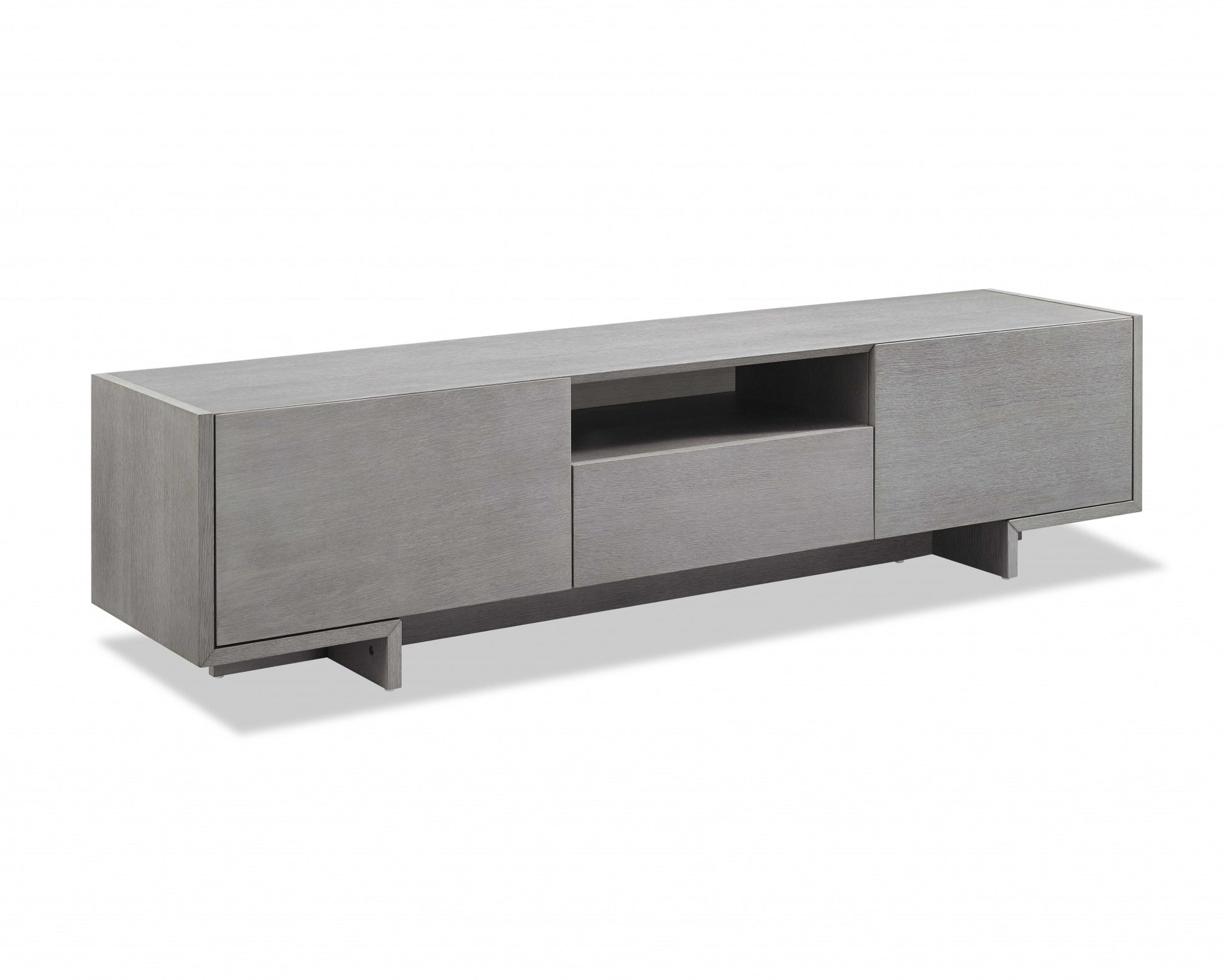 Tv Unit One Middle Drawer And 2 Lid Doors On The Sides All In Grey Oak Venee By Homeroots | TV Stands | Modishstore - 2