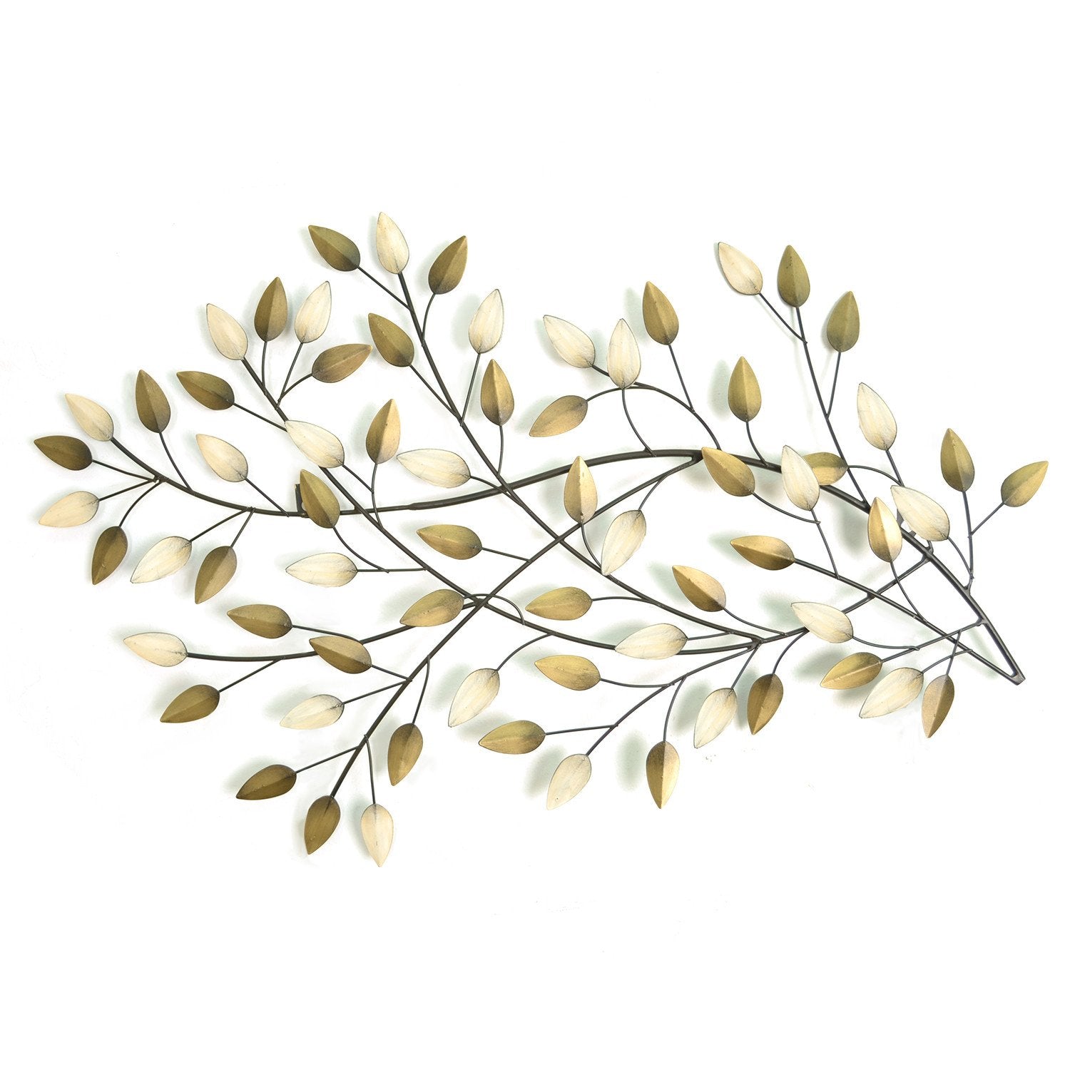 Gold and Beige Metal Blowing Leaves Wall Decor By Homeroots | Wall Decor | Modishstore