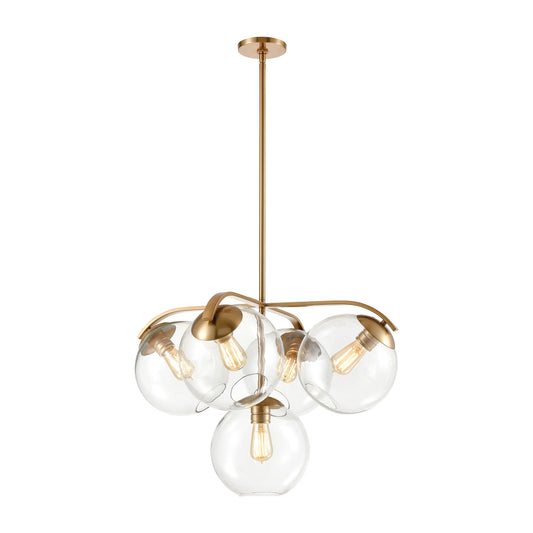 Collective 5-Light Chandelier in Satin Brass with Clear Glass ELK Lighting | Chandeliers | Modishstore