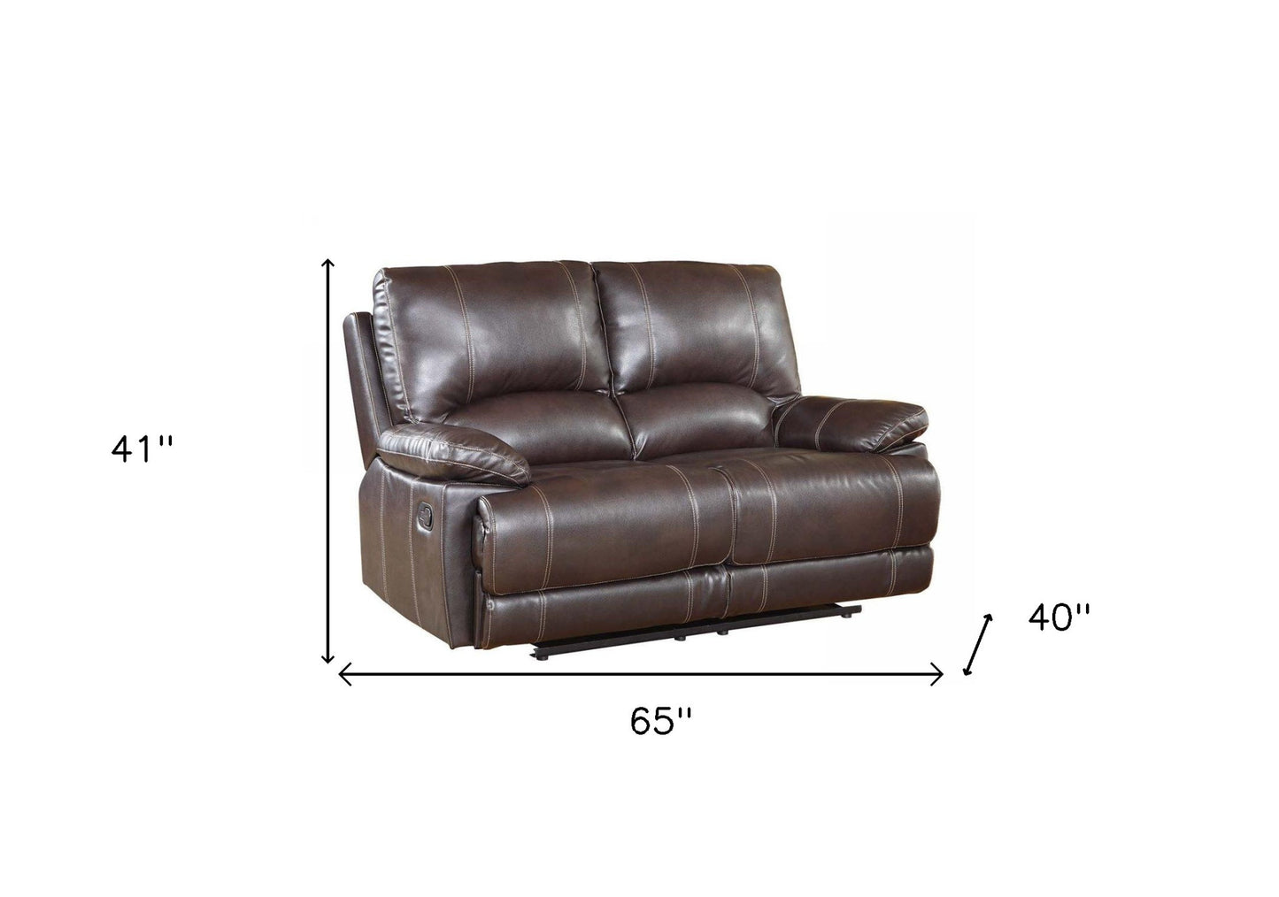41" Stylish Brown Leather Loveseat By Homeroots