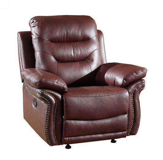 44" Burgundy Comfortable Leather Recliner Chair By Homeroots