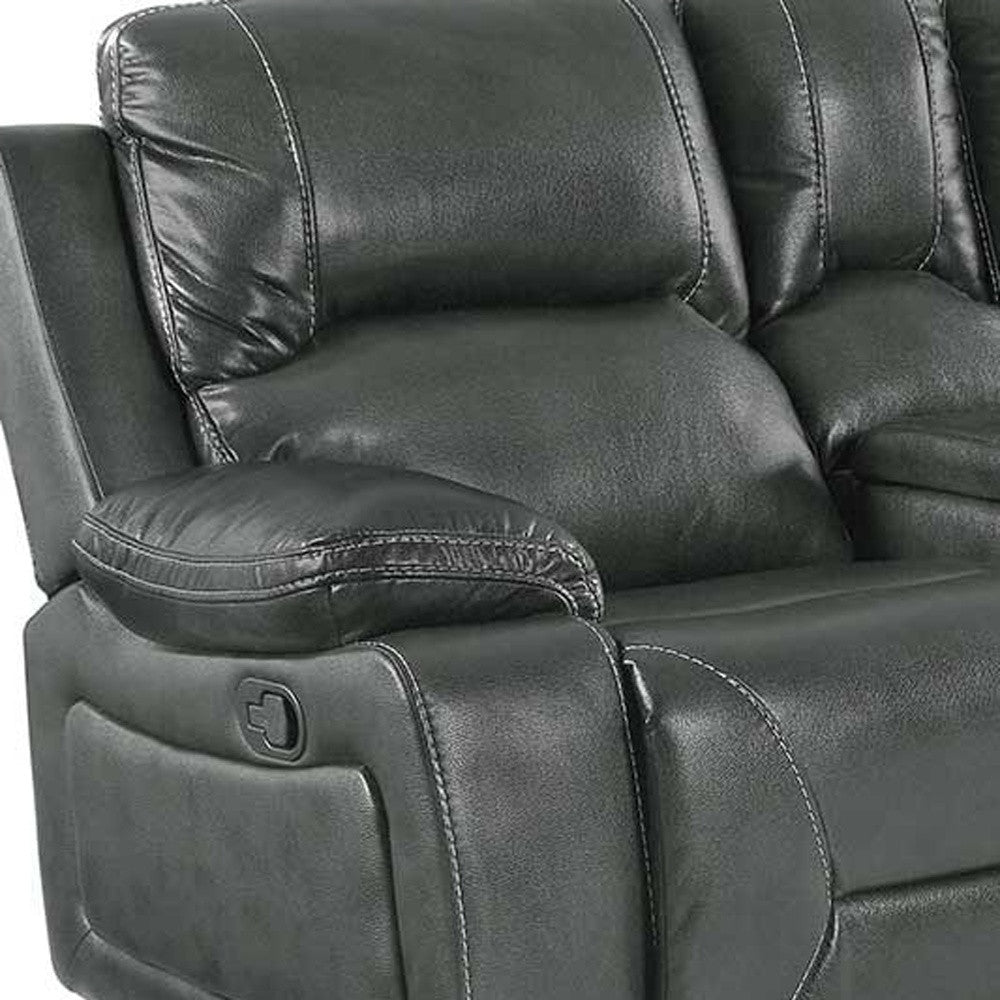 40" Classy Grey Leather Loveseat By Homeroots | Loveseats | Modishstore - 3