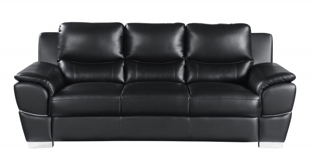 112" Chic Black Leather Sofa Set By Homeroots | Sofa Set | Modishstore - 5