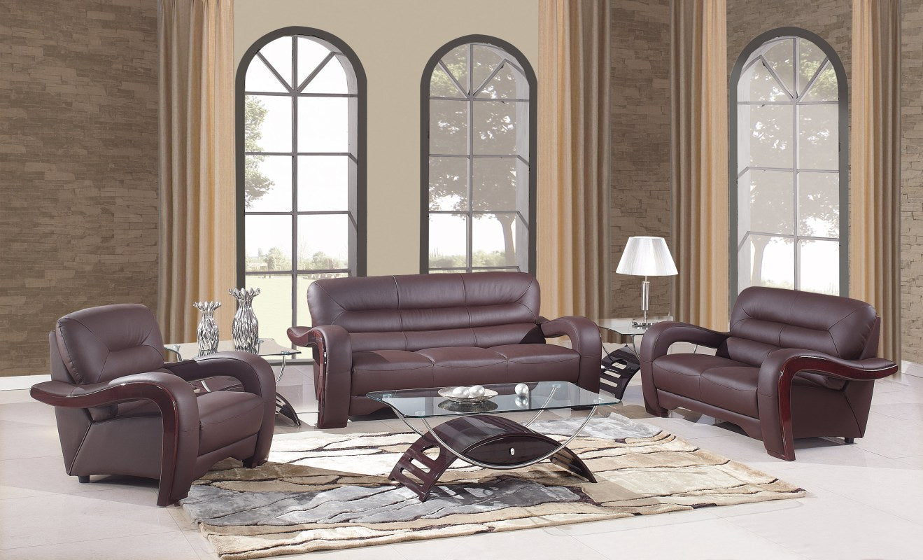 105" Glamorous Brown Leather Sofa Set By Homeroots | Sofa Set | Modishstore