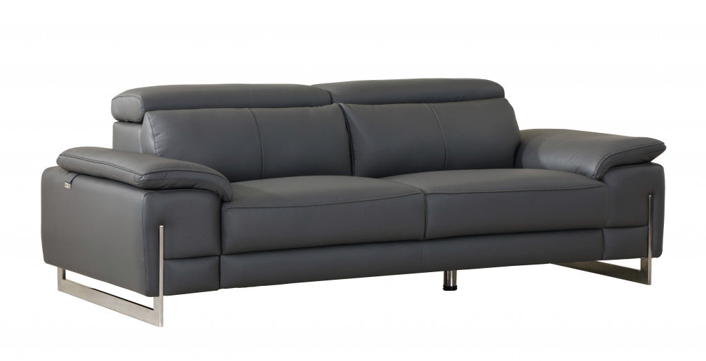 31" Tasteful Dark Grey Leather Sofa By Homeroots | Sofas | Modishstore - 2