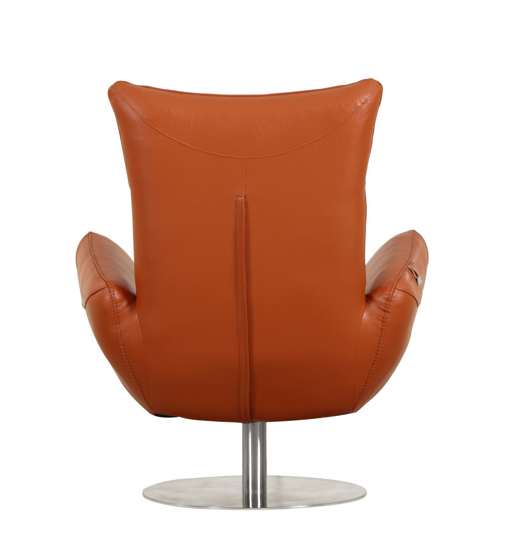 43" Orange Contemporary Leather Lounge Chair By Homeroots | Accent Chairs | Modishstore - 5