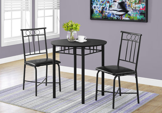 35" Black Leather Look Foam And Metal Three Pieces Dining Set By Homeroots | Dining Sets | Modishstore