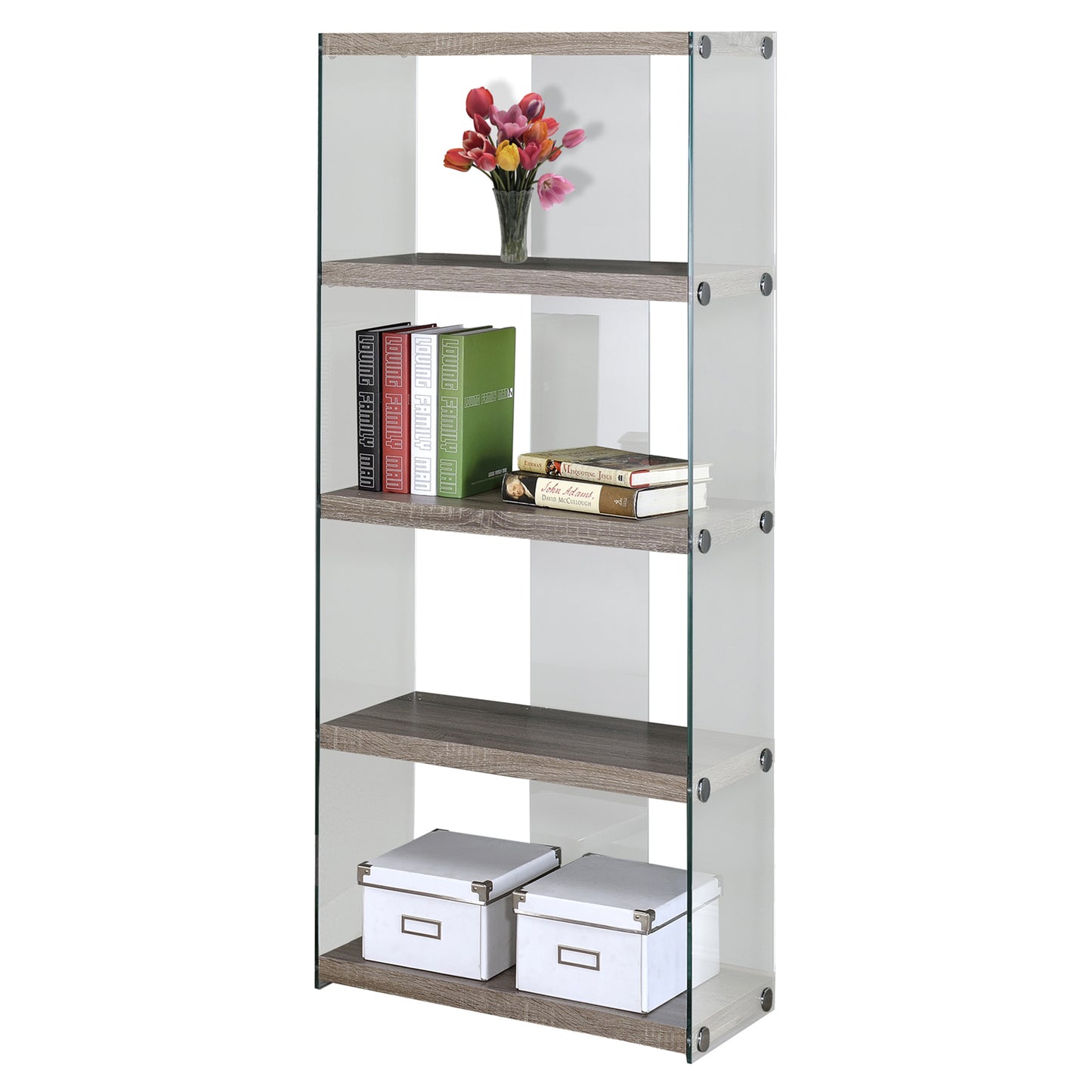 60" Particle Board and Clear Tempered Glass Bookcase By Homeroots | Bookcases | Modishstore - 2