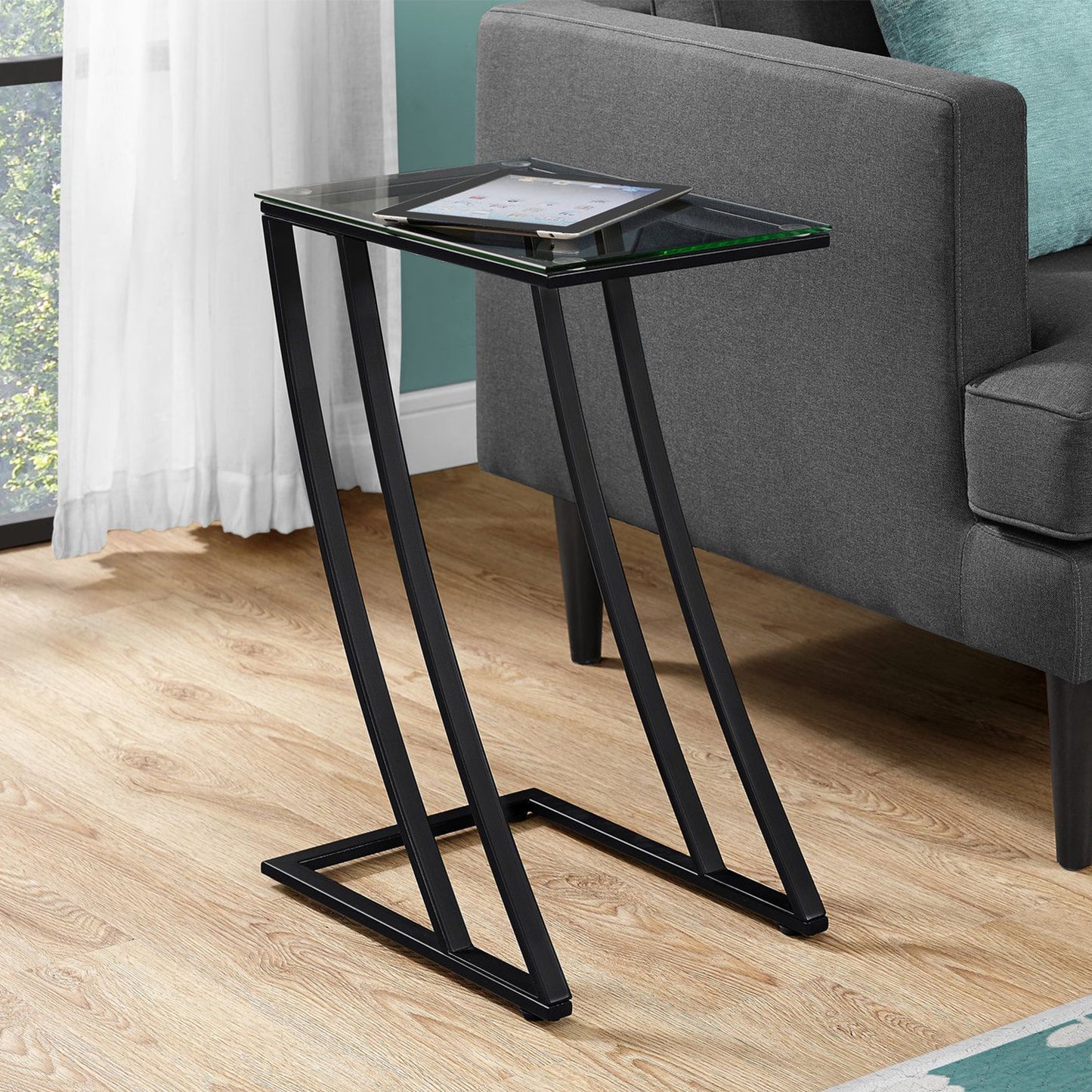Black Clear Metal Tempered Glass Accent Table By Homeroots - 333020 | Accent Tables | Modishstore - 5