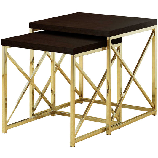 Cappuccino Gold Particle Board Metal 2pcs Nesting Table Set By Homeroots | Nesting Tables | Modishstore