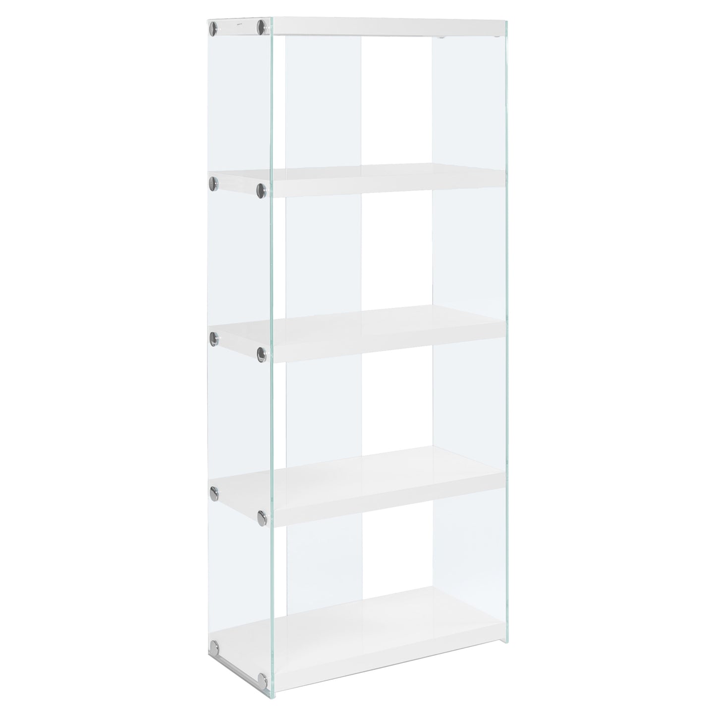 White Clear Particle Board Tempered Glass Bookcase By Homeroots - 333149 | Bookcases | Modishstore