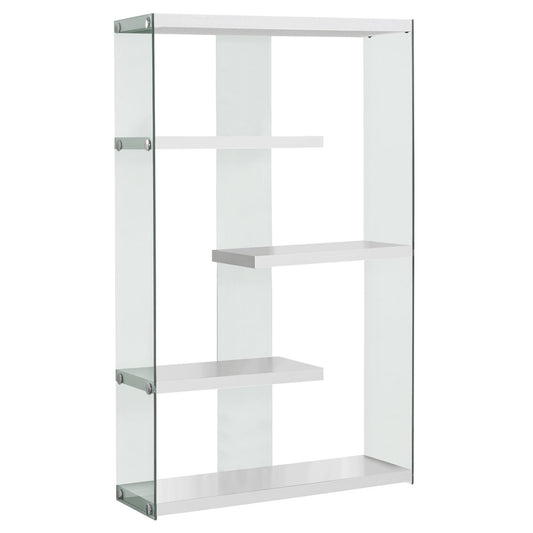 White Clear Particle Board Tempered Glass Bookcase By Homeroots - 333150 | Bookcases | Modishstore