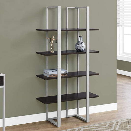 Cappuccino Silver Mdf Metal Bookshelf By Homeroots | Bookcases | Modishstore - 5
