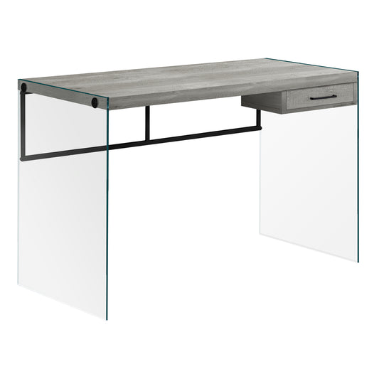 Grey Black Clear Particle Board Glass Metal Tempered Gl Computer Desk By Homeroots | Desks | Modishstore