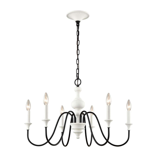 Val de Loire 6-Light chandelier in White Coral / Black ELK Lighting | Chandeliers | Modishstore